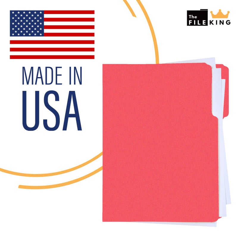 The File King 1/3 Cut Red File Folders Letter Size - 100 Pack | Colored Manilla Folders 8.5 x 11 | Made in The USA | Assorted 3 Tab Red Color Manila File Folder | Heavy Duty Basic Paper Filing Folder - Image 5